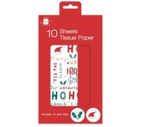 Giftmaker Christmas Tissue Paper Pack - 10 Sheets Festive White & Red Wrapping Paper Tissue Seal Tabs - Recyclable Xmas Tissue Paper - Gifts Crafts Gift Bags Decoration