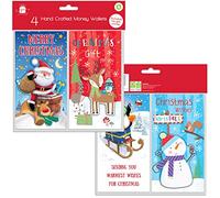 Giftmaker Collection Giftmaker XAMGC203 Hand Crafted Christmas Money Wallets, Cute Designs - Pack of 4, Assorted