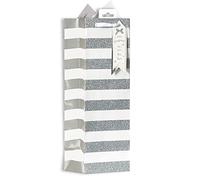 Giftmaker Collection XAKGB63B Glitter Christmas Silver Stripe Bottle Bags - Pack of 12
