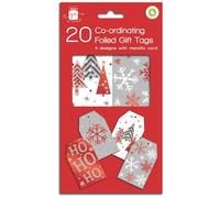Giftmaker Metallic Red White & Silver Stylish Xmas Pack 20 Coordinating Foiled Gift Tags