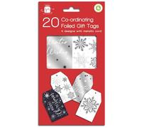 Giftmaker Metallic White Silver & Blue Stylish Xmas Pack 20 Co-Ordinating Foiled Gift Tags