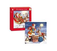 GIFTMAKER Pack 10 Square Christmas Cards 2 Santa Sleigh Designs