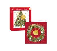 GIFTMAKER Pack 10 Square Christmas Cards 2 Tree & Wreath Designs
