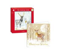 GIFTMAKER Pack 10 Square Christmas Cards 2 Watercolour Deer Designs