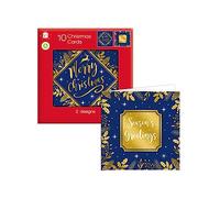 Giftmaker Pack 10 Square Christmas Cards Family 2 Designs Merry Christmas & Seasons Greetings, 140 x 140mm