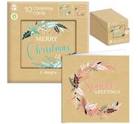 Giftmaker Pack 10 Square Christmas Cards Family Friends 2 Designs Kraft Santa & Snowman Cartoon
