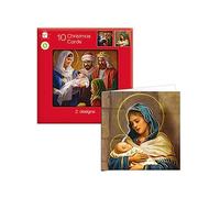Giftmaker Pack 10 Square Christmas Cards Family Friends 2 Designs Religious Nativity, 140 x 140mm