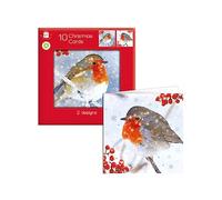 Giftmaker Pack 10 Square Christmas Cards Family Friends 2 Designs Robins
