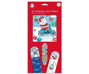 Giftmaker Pack 2 Wall Hanging Christmas Card Holders Cartoon Cute Santa & Friends Designs