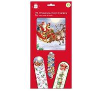 Giftmaker Pack 2 Wall Hanging Christmas Card Holders Traditional Santa & Sleigh and Xmas Floral Design