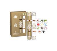 GIFTMAKER Pack 8 Cream & Gold Xmas Tree Design Christmas Crackers Eco Friendly 29cm