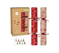 Giftmaker Pack 8 Red & Kraft Brown Snowflake Traditional Family Eco Christmas Crackers