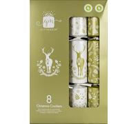 Giftmaker Pack 8 White & Gold Stag Design Novelty Family Christmas Crackers 29cm