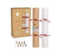 Giftmaker Pack 8 White & Kraft Brown Stag Design Traditional Family Eco Christmas Crackers