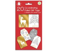 Giftmaker Pack of 20 Coordinating Christmas Design Gift Tags, Metallic Gold, Silver, White - 20 Labels, Personalization, Holiday Season, Festive Decoration