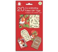 Giftmaker Tags Classic Santa Stamp Robin Xmas Pack 20 Co-Ordinating Foiled 90 x 55mm