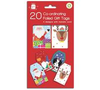 Giftmaker Tags Contemporary Cute Santa & Reindeer Pack of 20 Co-Ordinating Foiled