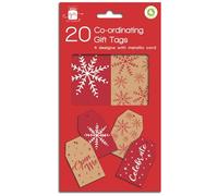 Giftmaker Tags Kraft Brown Red Xmas Snowflake Eco Friendly Pack of 20 Co-Ordinating Foiled
