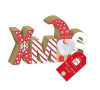 Wooden Christmas Decoration Plaque Gonk Xmas Gnome Mantel Sign Red & White Gift
