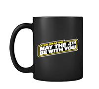 Giftme 4th Birthday Mug, May The 4th Be with You, Black Satin Cup, Coffee, Tea Mug.