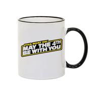 Giftme 4th Birthday Mug, May The 4th Be with You, Coloured Rim Mug, Coffee, Tea Mug. (Black Rim)