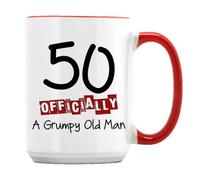 Giftme 50 Officially A Grumpy Old Man, 50th Birthday Mug, Coffee Tea Mug Unique 15oz Ceramic Mug. (Red Inside)