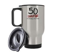Giftme 50 Officially A Grumpy Old Man, 50th Birthday Mug, Travel Silver White Tea Coffee Mug. (Silver)