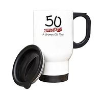 Giftme 50 Officially A Grumpy Old Man, 50th Birthday Mug, Travel Silver White Tea Coffee Mug. (White)
