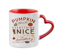 Giftme Autumn's Embrace, Pumpkin Spice and Everything Nice, 11oz Heart Handle Cup, Coffee, Tea Mug. (Red)
