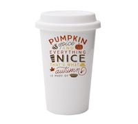 Giftme Autumn's Embrace, Pumpkin Spice and Everything Nice, Wall Eco Insulated, White Ceramic Travel Mug, with White Lid.