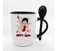 Giftme Betty Cartoon Character Birthday, Christmas Coffee Tea Mug Unique Spoon Ceramic Mug. (Black Spoon)