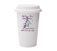Giftme Birthday Unicorn Personalised Art Turning 50,60,70 Any Year You can Never Totally Completely Trust a Fart Birthday 10oz Dual Wall Eco Insulated White Ceramic Travel Mug with White Lid.