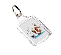 Giftme Calvin and Hobbes Dancing with Music, Cartoon Character, Key Ring Keychain A5, MDF Key ring. (A5 Keyring)