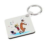 Giftme Calvin and Hobbes Dancing with Music, Cartoon Character, Key Ring Keychain A5, MDF Key ring. (MDF Keyring)