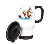 Giftme Calvin and Hobbes Dancing with Music, Cartoon Character, Travel Silver White Tea Coffee Mug. (White)
