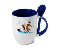 Giftme Calvin and Hobbes Dancing with Music, Cartoon Character, Unique Spoon Ceramic Mug. (Blue)