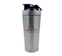 Giftme Dad What!? ...Happy Fathers Day, 500ml Aluminium Shaker Bottle for Supplement Shakes (Silver)