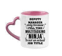 Giftme Deputy Manager Ninja is Not an Actual Job Title Coffee Tea Mug 11oz Heart Handle Ceramic Mug. (Pink)
