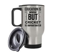 Giftme Education is Important But Cricket is Importanter,Insulated Travel Mug, Tea, Coffee Mug. (Silver)