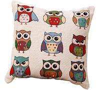 Giftme Embroidered design Owl Cushion Cover for Bedroom/Sofa Car Chair Decor, Linen Material, Throw Pillow