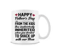 Giftme Fathers Day Mug Happy Fathers Day from The Kids You Inadvertently Inherited When You Decided to Shack Up with Our Mom Coffee Tea Mug Unique 11oz White Ceramic Mug.