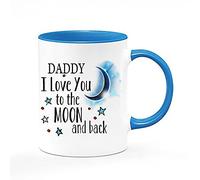 Giftme Fathers Day Themed Daddy I Love You to The Moon & Back Secret Santa Birthday Coffee Tea Mug Unique Inside Coloured Ceramic Mug. (Blue Inside Coloured and Handle)