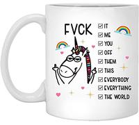 Giftme Fuck it me You Off Them This Everybody Everything The World Funny Unicorn Mug, Coffee Tea Mug Unique 11oz White Ceramic Mug.