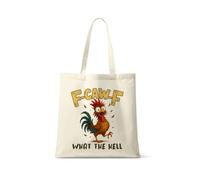 Giftme Funny Chicken Design | F-CAW-F What The Hell | Hilarious Farm Animal Gift | Perfect Gag Gift,Reusable Bag, Shopping Bag, Natural Tote Bag.