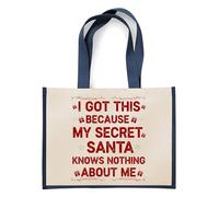 Giftme Funny Secret Santa | “I Got This Because My Secret Santa Knows Nothing About Me” Tote Bag | Jute Bag, Shopping Bag (Navy Blue)