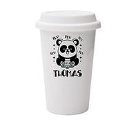 Giftme Gaming Panda Pew Personalised Gaming Enthusiast 10oz Dual Wall Eco Insulated White Ceramic Travel Mug with White Lid. Reusable Keep Cup
