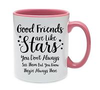 Giftme Good Friends are Like Stars, Funny Birthday Present for Best Friend, Christmas idea for Roommate, BFF, Bestie, Sister, Coffee, Tea Mug 11oz Inside Coloured Ceramic Mug. (Pink)