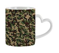 Giftme Green Camouflage camo Army Themed Birthday,Secret Santa, Stocking Filler,Christmas Coffee Tea Mug Unique Heart Handle Ceramic Mug. (White Heart Handle Mug)