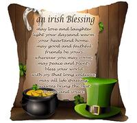 Giftme Happy St. Patrick's Day Irish Blessing Irish National Day Green Hat Gold Clover themed Linen Cushion Cover-Throw Pillow Cover.