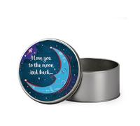 Giftme I Love You To The Moon And Back, Metal Tin Storage Box, Biscuit, Chocolate,Tin, Emergency Stuff Tin. (Round)